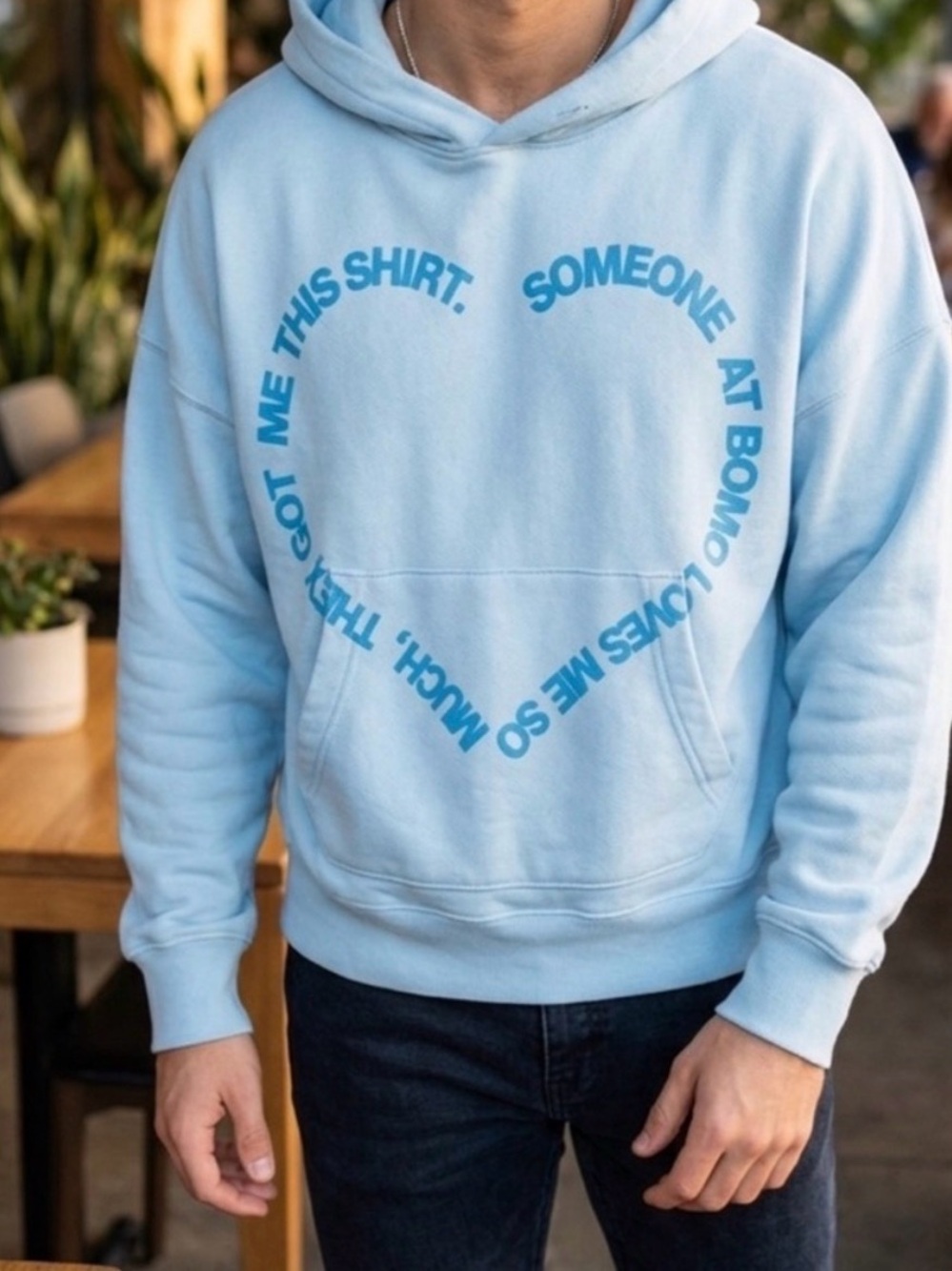 Le Pere Heart Graphic 100% Cotton Sweatshirt in Blue, XS